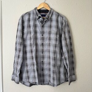 Tommy Bahama Silk Blend Button Down Long Sleeve Dress Shirt Men XXL Grey Plaid